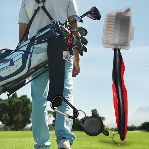 1pcs Golf Club Brush Groove Cleaner with Cover, Double-Sided Golf Cleaning Brush with Retractable Carabiner Clip for Golf Bag