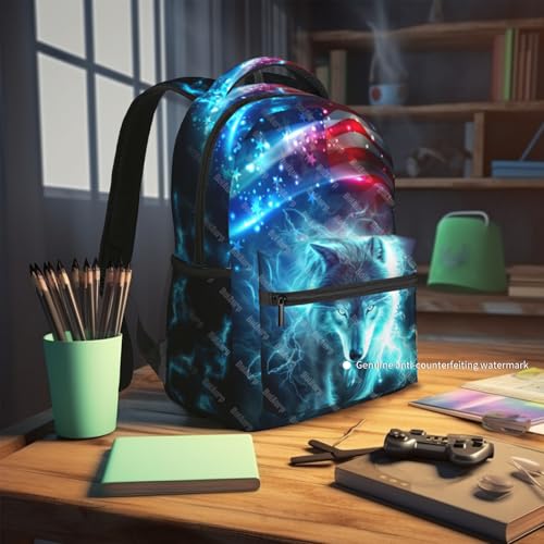 Wolf Backpack for Boys School Backpack for Kids Children Teens Elementary Middle School Students Bookbag Ages 6-18, Waterproof Adjustable Wolf Bookbag Travel Daypack - color: Wolf