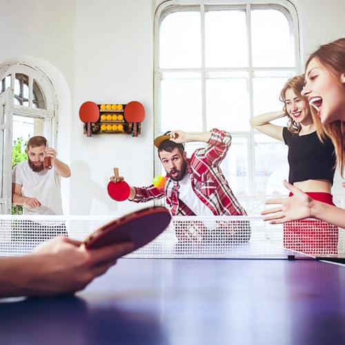 Ping Pong Paddle Holder, Wall Mounted Table Tennis Rack Holds 6 Paddles and 12 Balls Table Tennis Racket Display Accessories Organizer for Game Room, Home