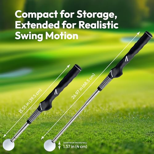 TOMUM Golf Swing Retractable Trainer - Click Stick Grip Trainer for Swing Speed Tempo Rhythm & Strength Practice - Right Handed Portable Golf Training Aid Club with Click Sound for Indoor Outdoor