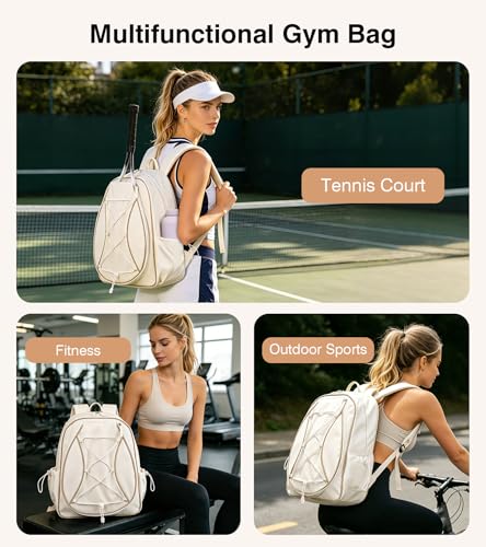 Marvolia Tennis Bags for Women Men, Tennis Backpack Holds 2 Rackets with Ventilated Shoe Compartment & Wet Pocket, Tennis Racket Bag Backpack for Pickleball Tennis Badminton - color: White