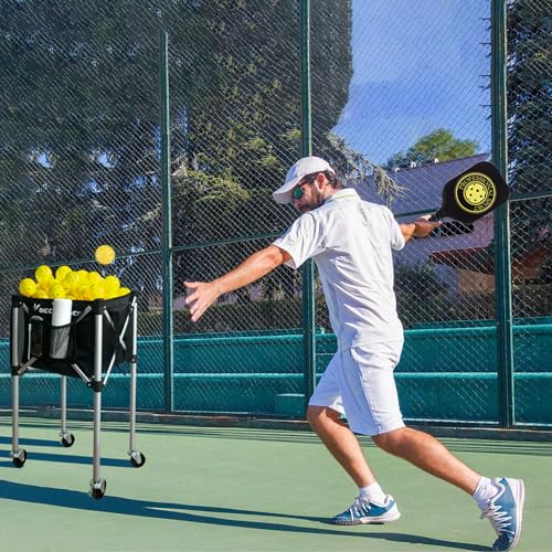 Pickleball Capacity Wheeled cart - Pickleball Storage Bag - Pickle Ball Equipment for Practice - Pickleball Training - Tennis Ball Hopper - Tennis Ball Caddy-with Water Bottle Holder