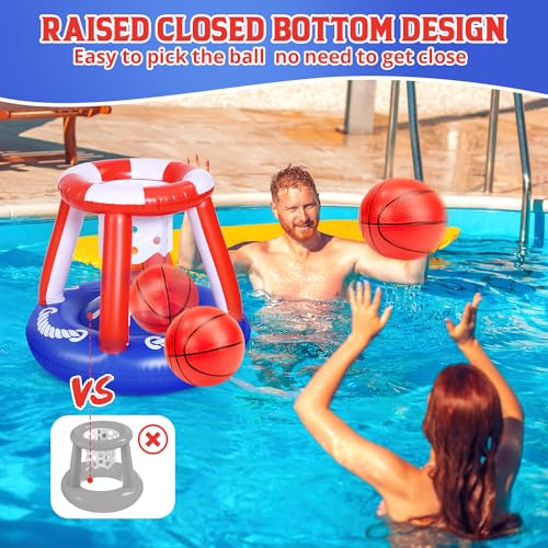 EagleStone Pool Volleyball Net &Basketball Hoop Inflatable Pool Floats Toys Swimming Water Games for Adults and Kids 8-12 Teens Volleyball Court Poolside Floaties - color: Blue