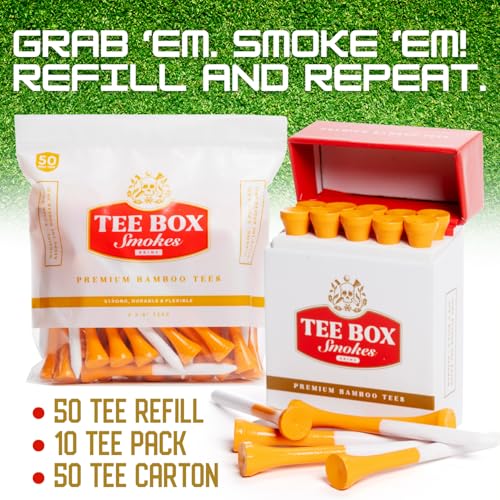 BRIMZ Tee Box Smokes Bamboo Golf Tees – Magnetic Reusable Tee Case – Funny Golf Gift & Golf Accessories – 20 Premium 2¾" Bamboo Tees (2 Pack - 20 Tees Total) - style: 2 Pack Smokes (20 Tees)