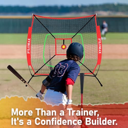 5x5ft Baseball & Softball Practice Net for Kids,with Red Youth Tee & Strike Zone, Portable Backyard Batting Net for Softball & Baseball, Perfect for Children 12 & Under