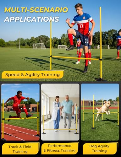 SEAOTTER Agility Hurdles 4FT Detachable Adjustable Sports Speed Training Hurdles with Rubber Base, Wickets Track and Field, Fitness Equipment for Plyometric, Soccer, Kids, Athletes, Physical Therapy - style: Pack of 5