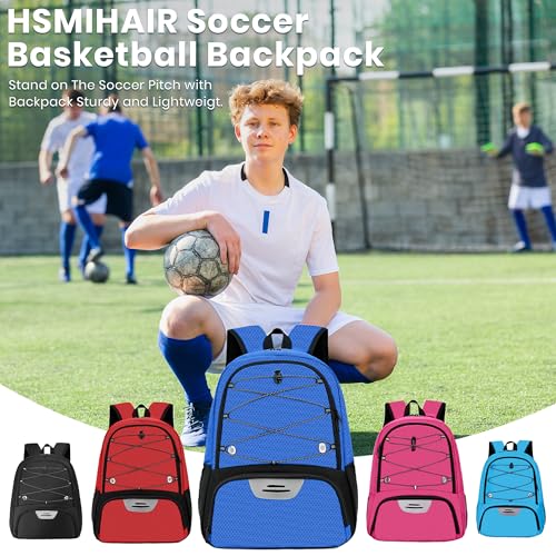 Hsmihair Youth Soccer Bag-Soccer Backpack&Backpack for Football Basketball,with Ball Compartment Separate Cleat Package - color: DeepBlue