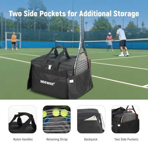 NEEWER Tennis Ball Hopper with Carry Bag, 30-58"/77-148cm Telescopic Golf Ball Retriever Pickleball Picker Upper, Rolling Collector Basket Holder Roller, Training Accessories & Equipment, TB01S