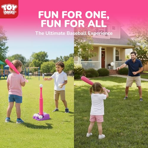 TOY Life T Ball Set for Kids 3-5 5-8, Toddler Baseball Set for Girls, T Ball Stand Sets, Tball Bating Tee Outdoor Indoor Toys for Toddler Girls - style: Tee, Bat & 6 Balls