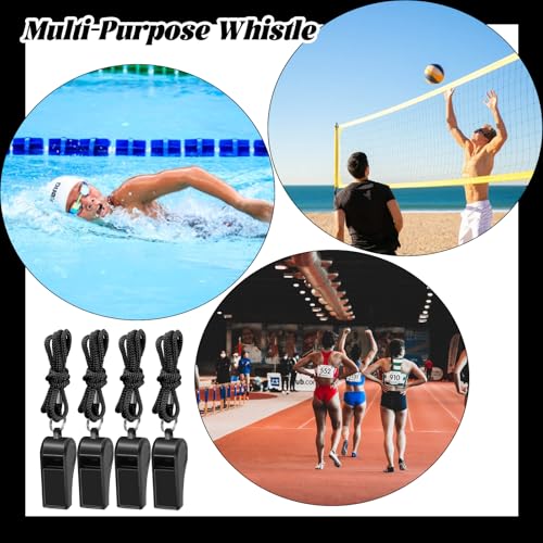 Retainbre 48 Pcs Coach Whistle with Lanyard Lifeguard Whistles Bulk Plastic Sports Loud Referee Whistle for Adults Emergency Teachers Training - color: Black