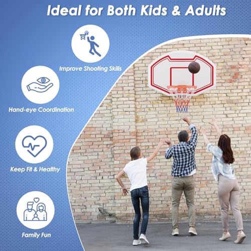 Goplus Large Wall Mounted Basketball Hoop, 36" x 24" Shatter-Proof Backboard with 18" Standard Rim, Anti-Tear Net, Indoor Outdoor Basketball Games for Background