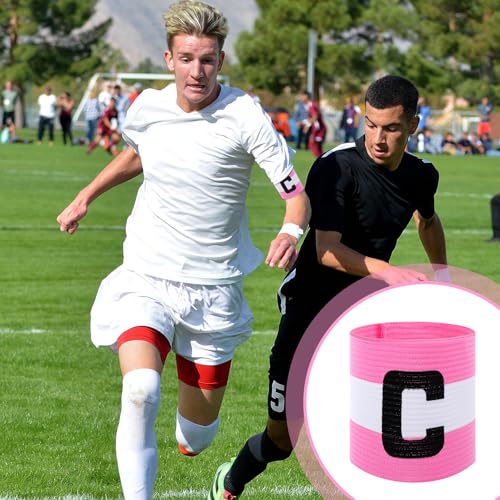 Xindojuz Captain Armbands for Soccer, Unisex Soccer Captain'C' Armband Youth & Adults, Adjustable Basketball Football Player Arm Bands Elastic Captain Arm Band Team Sports Accessories (Pink White)