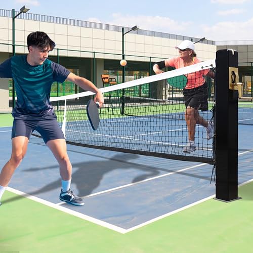 Seliyoo Professional In-Ground Pickleball Net System for Tournament Courts -22FT Regulation Heavy Duty Carbon Steel Posts with Premium Cast Brass Winder, Handle Pulley -Outdoor Indoor Use - color: Ebony Black