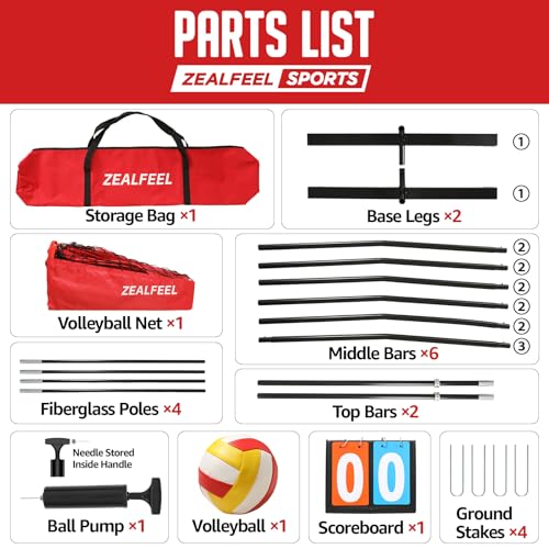 ZEALFEEL Volleyball Net, 12ft/20ft Volleyball Training Net for Backyard Height Adjustable, Portable Freestanding Practice Net for Hitting & Serving Drills, Pop up Net with Carry Bag for Indoor Outdoor - size: 20 FT Volleyball Net Set