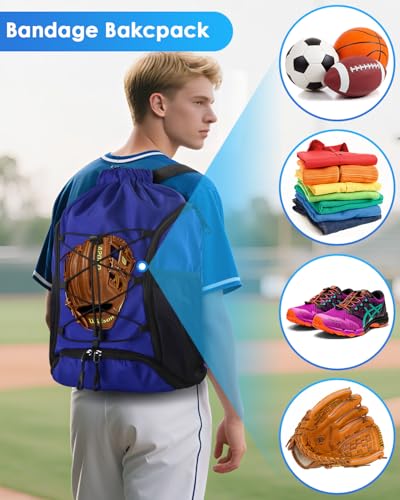 BROTOU Soccer Bags, Football Backpack, Volleyball Bag, Drawstring Soccer Backpack with Ball and Shoe Compartment - color: Blue