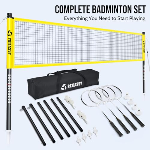 Badminton Set for Backyard, Outdoor Badminton Net with Anti-Sag Design, 4 Professional Badminton Rackets, 4 Shuttlecocks and Carry Bag for Lawn or Beach