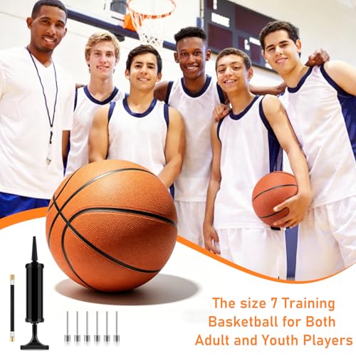 6 Pack Bulk Basketballs Official Size 7 Outdoor Indoor for Men Adults, 29.5" Inflatable Basketballs Teens Rubber Street Ball with Pump & Needles Set for Basketball Games Training Competition