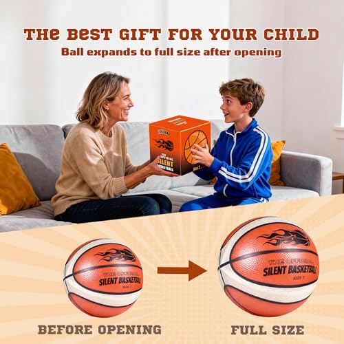 Silent Basketball with Cover Size 7 High Bounce Indoor Airless Foam Ball for Quiet Traning Basketball Soundless for Dribbling,Youth Gift for Teen Boys