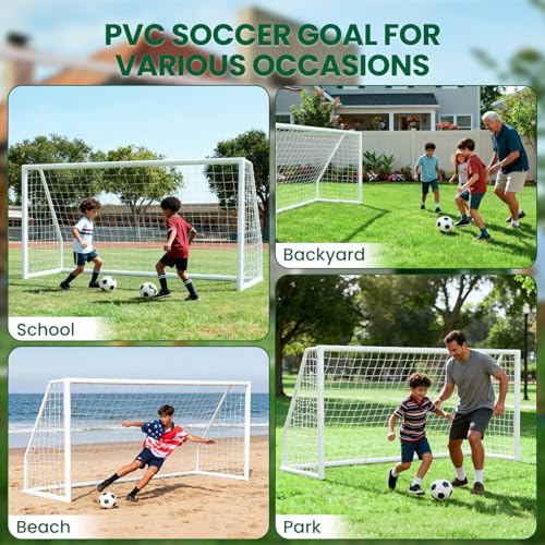 NAIZEA Soccer Goal - 12x6/10x6/8x6/6x4FT Soccer Goals for Backyard, Portable & Weatherproof HPVC Soccers Goal w/Soccer Net Durable Post for Adults & Youth Outdoor's Practice Training - size: 12x6 FT, style: Non-foldable