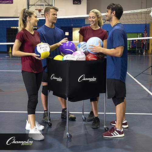 Champion Sports Volleyball Cart & Equipment Storage, Durable Aluminum Frame for High Volume Practices & Training Sessions, 24 to 40 Ball Storage Sizes