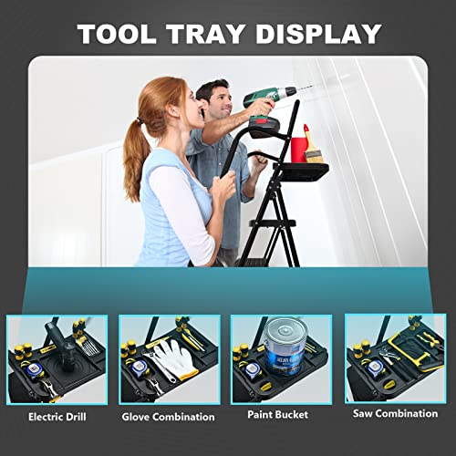 HBTower 5 Step Ladder, Folding Step Stool with Wide Anti-Slip Pedal, Tool Tray & Handrails, 330lbs Capacity for Home and Kitchen, Black - color: Black, size: 5 Step Ladder