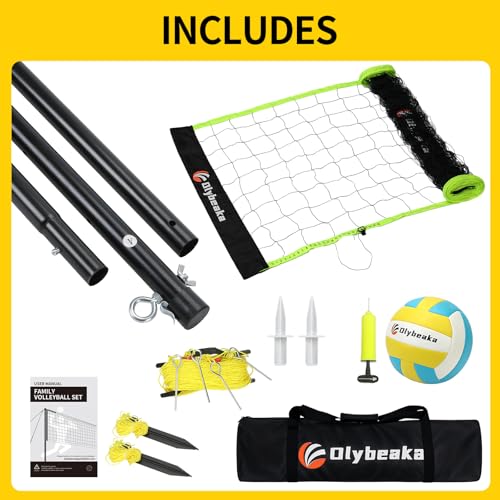 32ft Portable Outdoor Volleyball Net Set for Backyard Beach with Adjustable Poles, Durable, Soft PU Volleyball & Pump, Carry Bag - Easy Set Up & Durable