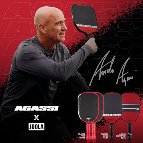 JOOLA Agassi PRO IV 16mm Pickleball Paddle w/Extended Sweet Spot - Carbon Fiber Surface Increases Spin & Control - SK Film for Power & Larger Sweet spot - UPA-A Certified - USAP Approved - NFC Chip - color: Single | 16mm Carbon | Agassi Pro