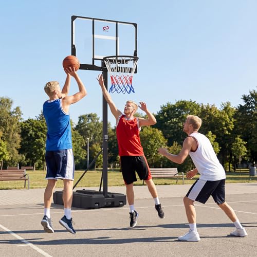Goplus Foldable Basketball Hoop, 10 FT Stepless Adjustable Basketball Goal System w/Fillable Base, Wheels & Shatterproof PC Backboard for Adults, Indoor Outdoor Portable Basketball Stand for Backyard