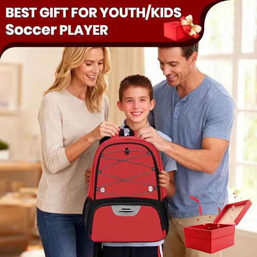 Hsmihair Youth Soccer Bag-Soccer Backpack&Backpack for Football Basketball,with Ball Compartment Separate Cleat Package - color: Red2