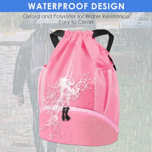 BROTOU Soccer Bags, Football Backpack, Volleyball Bag, Drawstring Backpack with Ball and Shoe Compartment, Football bags for Equipment Swim Gym Bag - color: Light Pink