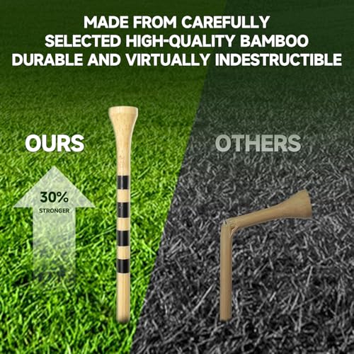 100 Pcs Natural Bamboo Golf Tees, 3-1/4 Inch Biodegradable Tees for Men & Women, Environmentally Friendly for Driving Range & Practice