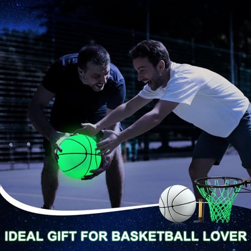 Jenaai 3 Pcs Glow Basketball Set, Includes Size 7 Glowing Basketball Light up Nightlight Net with Pump for Hoop Luminous Sports Gift Sports Prize Back to School