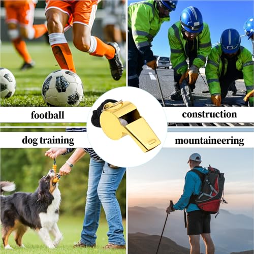 2 Pack Gold Whistle Stainless Steel with Lanyard Loud Crisp Sound Referee Coach Whistle Sports Whistles for Football Basketball Soccer School Referees Coaches Lifeguard Emergency