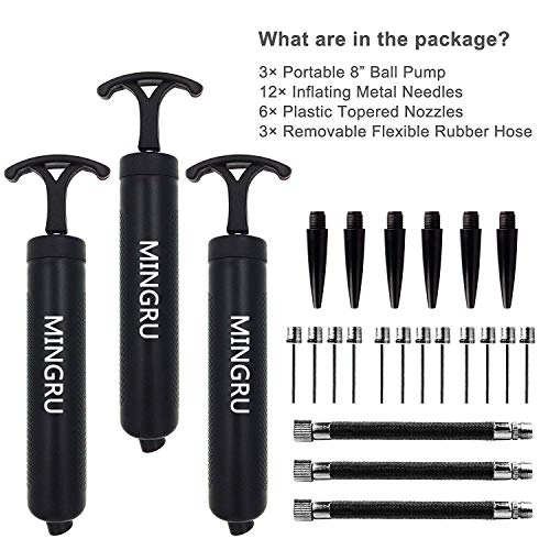 Ball Pump for Basketball, Soccer, Volleyball, Rugby, Water Polo Ball & Other Inflatables Air Pump, Needles and Nozzles Included - color: 3 PACK - BLACK