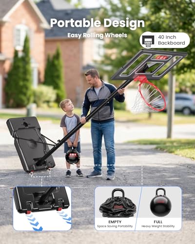 IGL Portable Basketball Hoop, 5.6-10FT Adjustable Basketball Goal System, 40/44 Inch Outdoor Basketball Hoop & Goals for Kids, Youth, and Adults in The Backyard, Driveway with PC Backboard