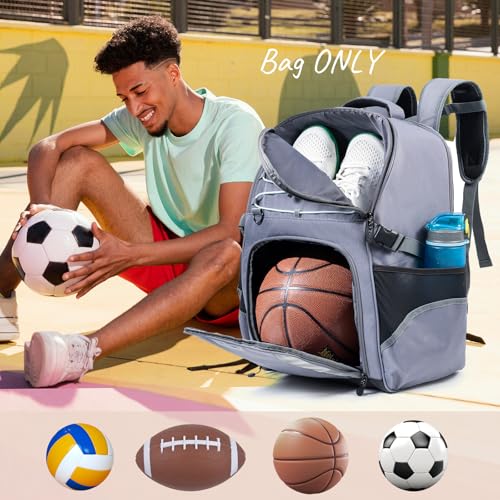 Basketball Bag Backpack with Ball Compartment & Shoe Pocket β Gym Bag for Basketball, Soccer, Football, Volleyball β Large Capacity Athletic Backpack for Youth & Adults, Basketball Gifts - color: Grey