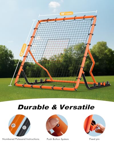 Baseball Rebounder Net, 4x4.5 FT Baseball & Softball Pitch Back Rebounder with 4 Adjust Angles, Volleyball Training Equipment for Baseball,Lacrosse,Soccer, Backyard Pitching Fielding Catching Practice - color: Orange
