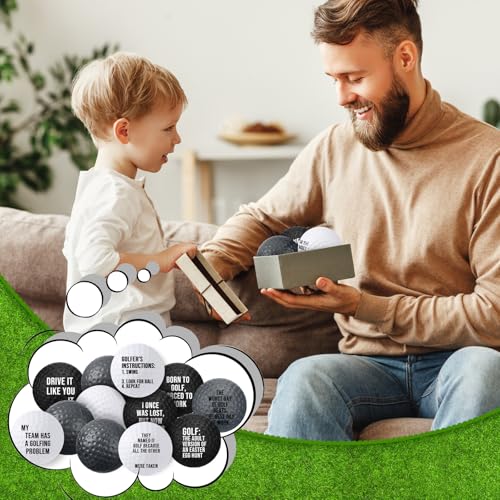 RoundFunny 12 Pcs Mini Golf Stress Balls - 2.5 Inch Squeeze Foam Balls for Father‘s Day Gifts, Sports Stress Relief, Golf Club Prizes, Party Favors, Office(Black, White, Gray)