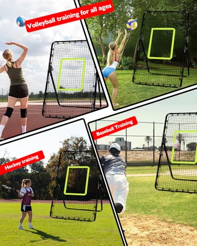 7x4FT Volleyball Rebounder Net Set with Training Accessories, Portable Bounce Back with 5 Adjustable Angles for Practice Volleying, Bumping, Spiking - Easy Set Up with Volleyball and Travel Bag - color: Black