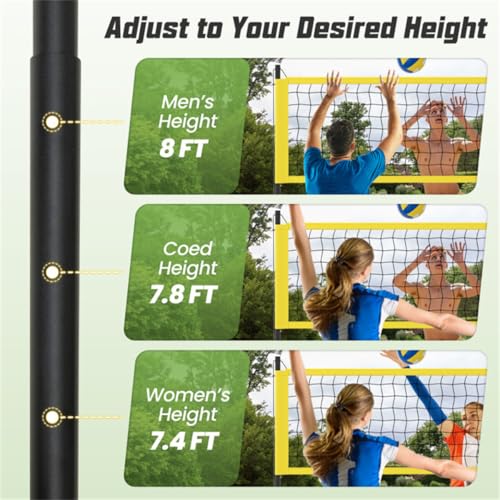 CZBZ Heavy-Duty Volleyball Net with 3-Level Adjustable Poles, Anti-Sag Winch & All-Inclusive Accessories for Backyard, Beach, Park - Yellow