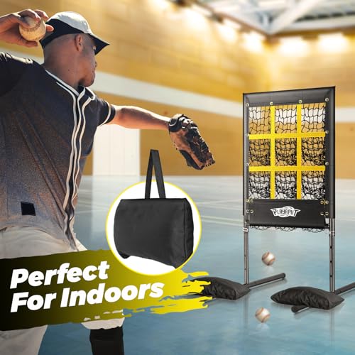 PLAYAPUT Pitching Net, 9 Hole Baseball Pitching Net with Strike Zone,Height Adjustable Softball Baseballs Net For Pitching,Throwing,Hitting Accuracy,Baseball Pitching Target With Sandbags,Ground Stake
