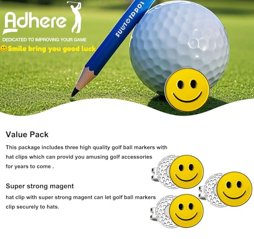 Adhere Golf Ball Markers Personlized Double Side Cute cat Logo Enamel with A Magnetic Hat Clips,A Premium Golf Gifts. - color: L-Smile with hat clip 3pcs