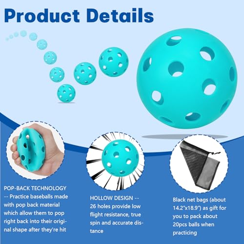 Coopay 20/40 Pack Practice Baseball Softball Plastic Training Balls Lightweight Hollow Limited Flight Softballs for Hitting, Pitching,Batting Training Indoor Outdoor Use - color: Sky Blue, style: 20 Pack