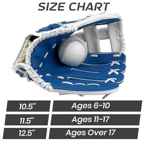Baseball Glove, Softball Glove, Baseball Mitt, 10.5''-12.5'' for Youth Adult Training and Beginner Play, Synthetic Leather Outfield Mitts, Right Hand Throw - color: Blue,White, size: 11.5"