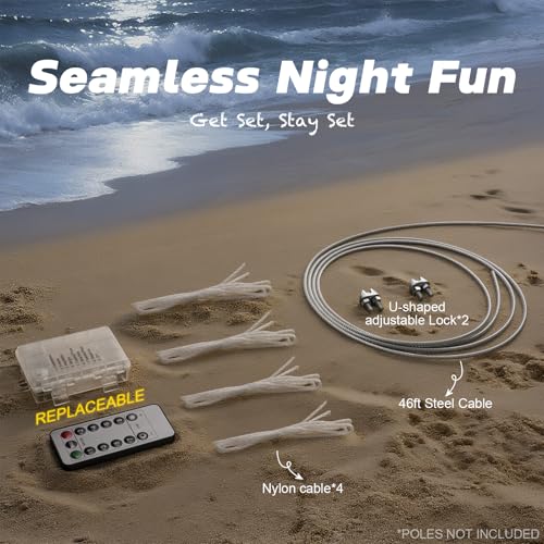 LED Volleyball Net Outdoor with Long-Lasting Lights & Reinforced Tear-Resistant Nylon, Multi-Stunning Night Modes, 46FT Extra-Long Steel Cable for Backyard & Beach (32x3FT)