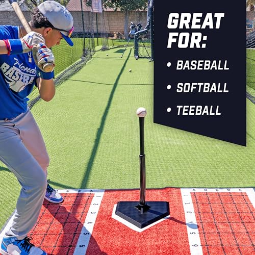 GoSports Baseball & Softball Batting Tees - Choose Jr. or Standard - Adjustable Rubber Hitting Tee - color: Standard Black