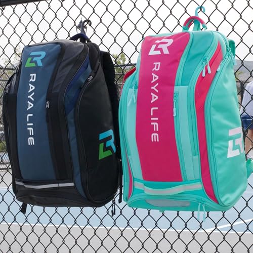 Pickleball Bag - Water Proof Pickleball Backpack, Ample storage for Paddles and Gear, Fence Hook, Shoe Compartment - color: Fuchsia/Teal