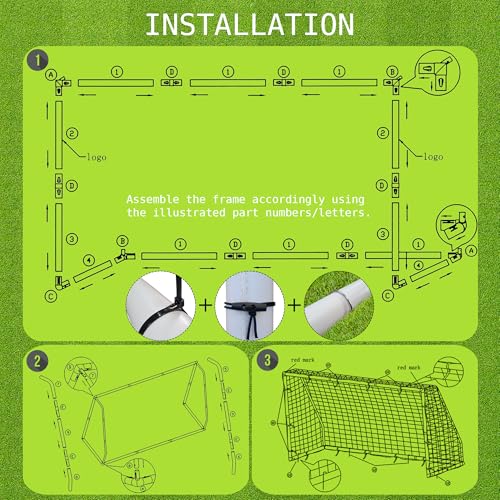 Vallerta® Soccer Goal 12x6Ft/10x6Ft/7x5Ft/6x4Ft. Portable Weatherproof PVC Frame with Net, Carry Bag and Ground Stakes, Youth Regulation Sizes for Kids and Adults, Outdoor/Indoor. - size: 7 X 5 Ft