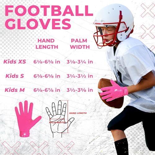 HANDLANDY Youth Football Gloves, Kids Sticky Receiver Gloves,Super Grip Football Glove Best Gift for Boys,Girls - color: Pink, size: X-Small-Youth