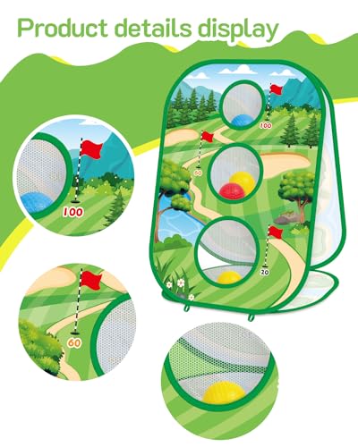 4-In-1 Kids Sticky Golf Games Set With Club, Golf Putting Practice Mat,3-Sided Golf Chipping Net, Multiple Game Modes, Golf Cornhole Board Set, Indoor & Outdoor Golf Practice For Kids & Adults